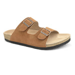Tan Men's casual buckle strap flat heel slip-on closure sandal