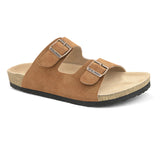 Tan Men's casual buckle strap flat heel slip-on closure sandal
