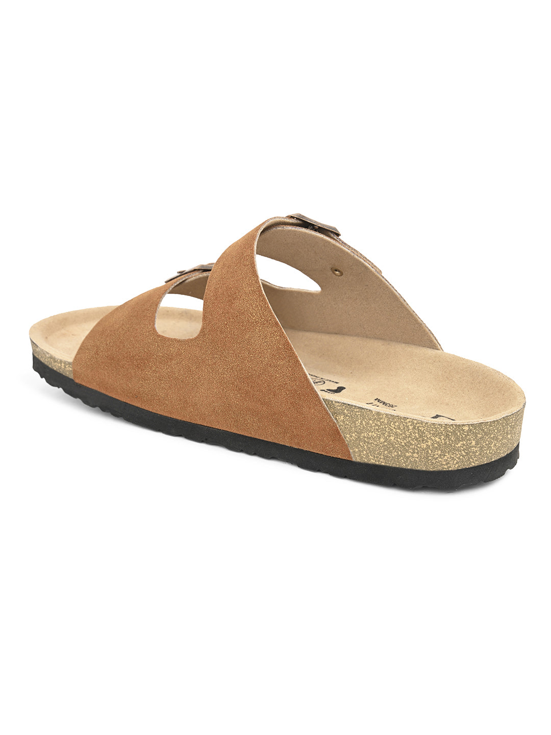 Tan Men's casual buckle strap flat heel slip-on closure sandal