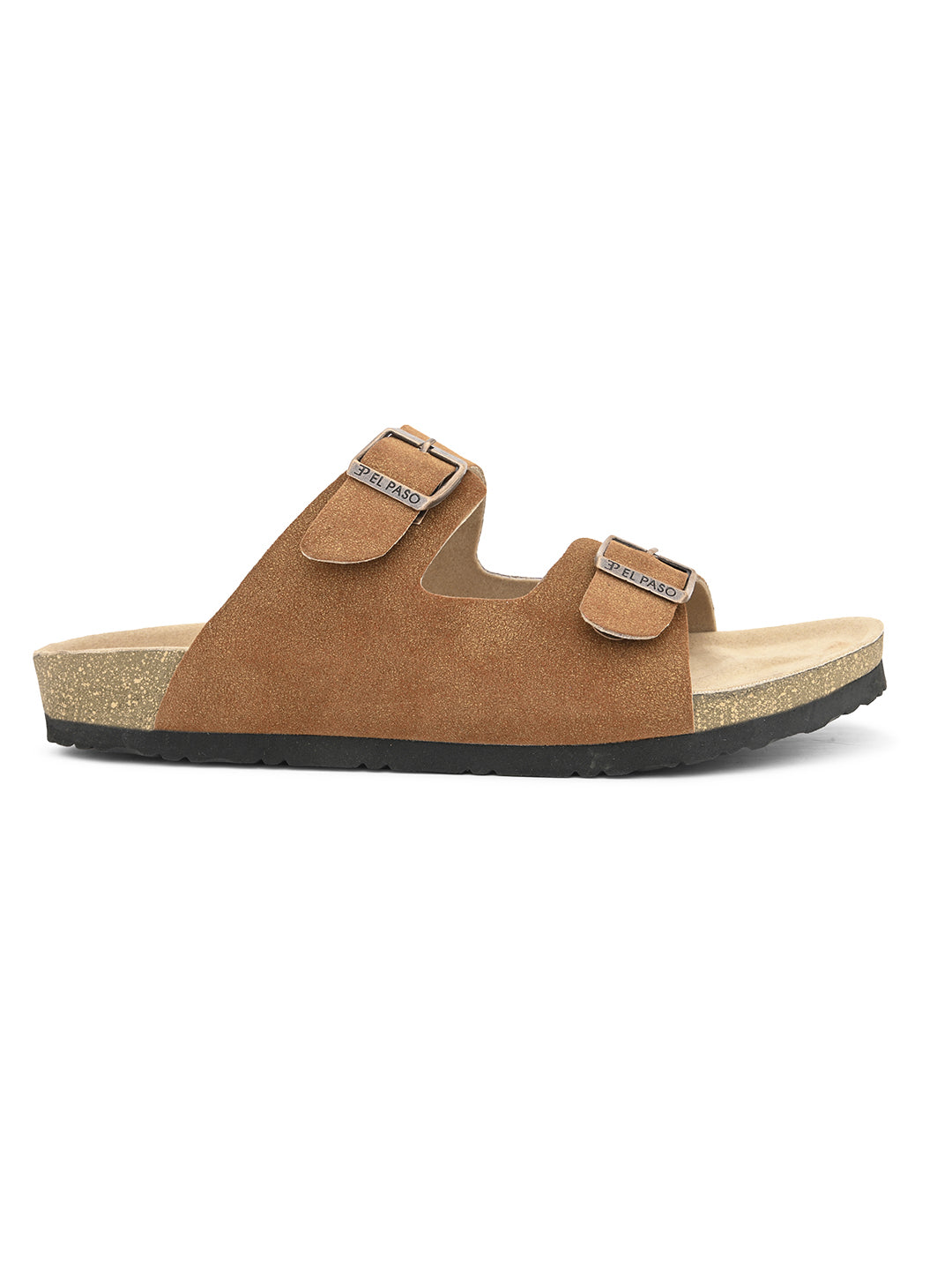 Tan Men's casual buckle strap flat heel slip-on closure sandal