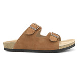 Tan Men's casual buckle strap flat heel slip-on closure sandal