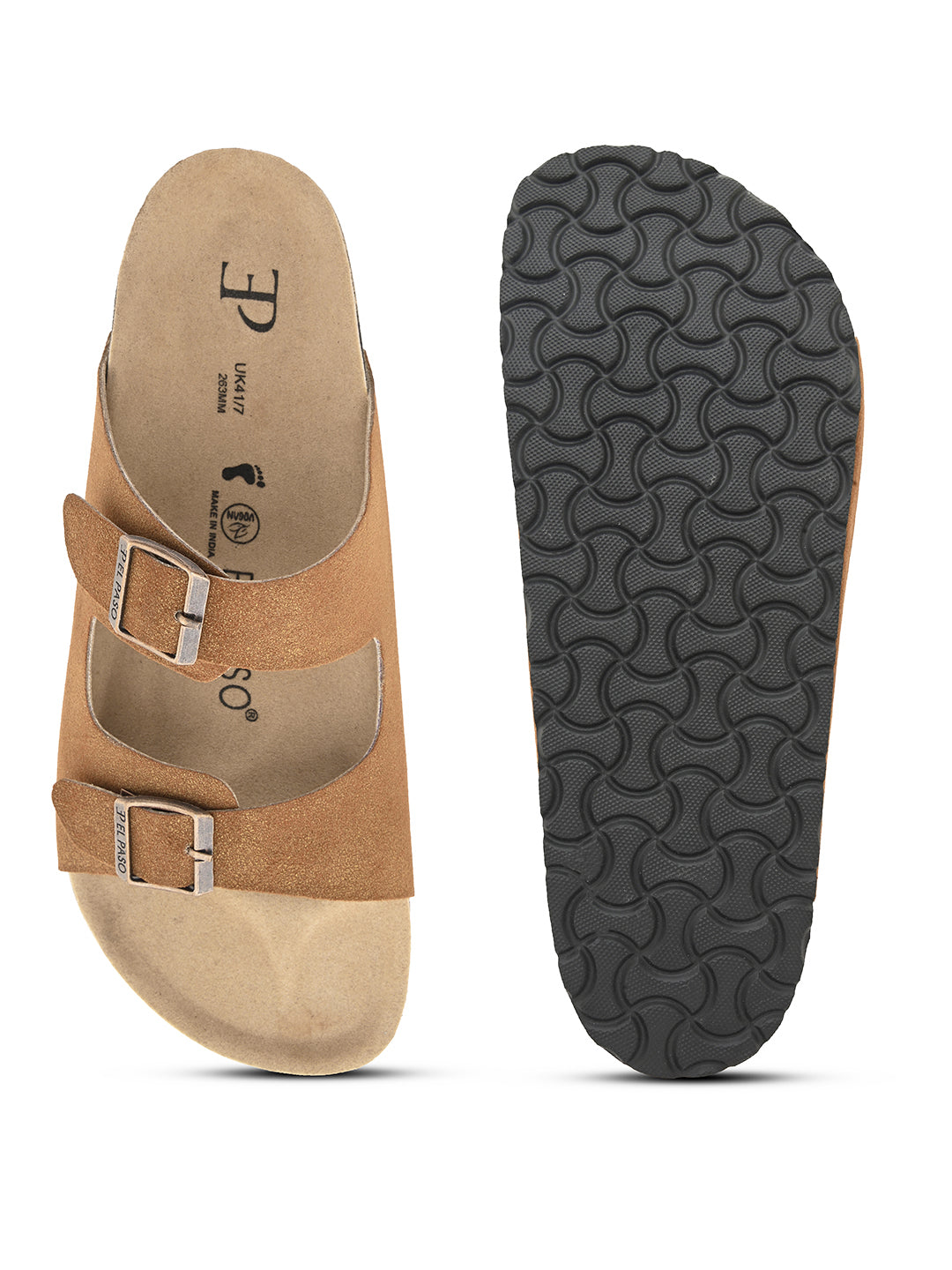 Tan Men's casual buckle strap flat Leather Slip-On Sandals