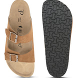 Tan Men's casual buckle strap flat Leather Slip-On Sandals