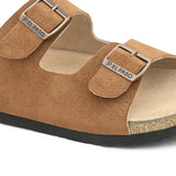 Tan Men's casual buckle strap flat heel leather slip-on closure sandal