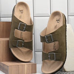 Olive Men's casual buckle strap flat Leather Slip-On Sandals