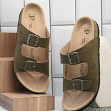 Olive Men's casual buckle strap flat Leather Slip-On Sandals