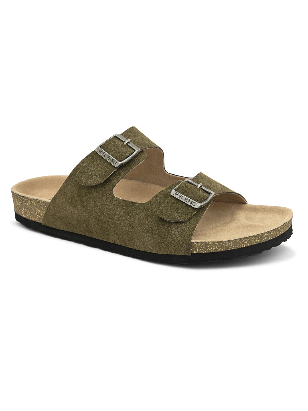 Olive Men's casual buckle strap flat heel slip-on closure sandal