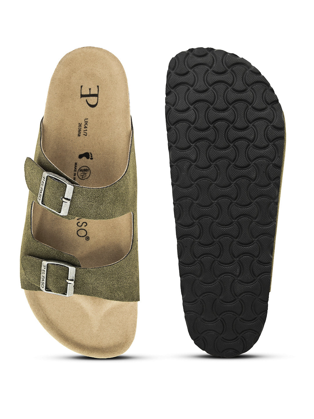 Olive Men's casual buckle strap flat Leather Slip-On Sandals