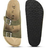 Olive Men's casual buckle strap flat Leather Slip-On Sandals