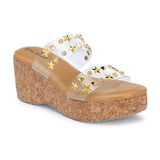 Transparent Embellished Slip-On Wedge Heels For Women