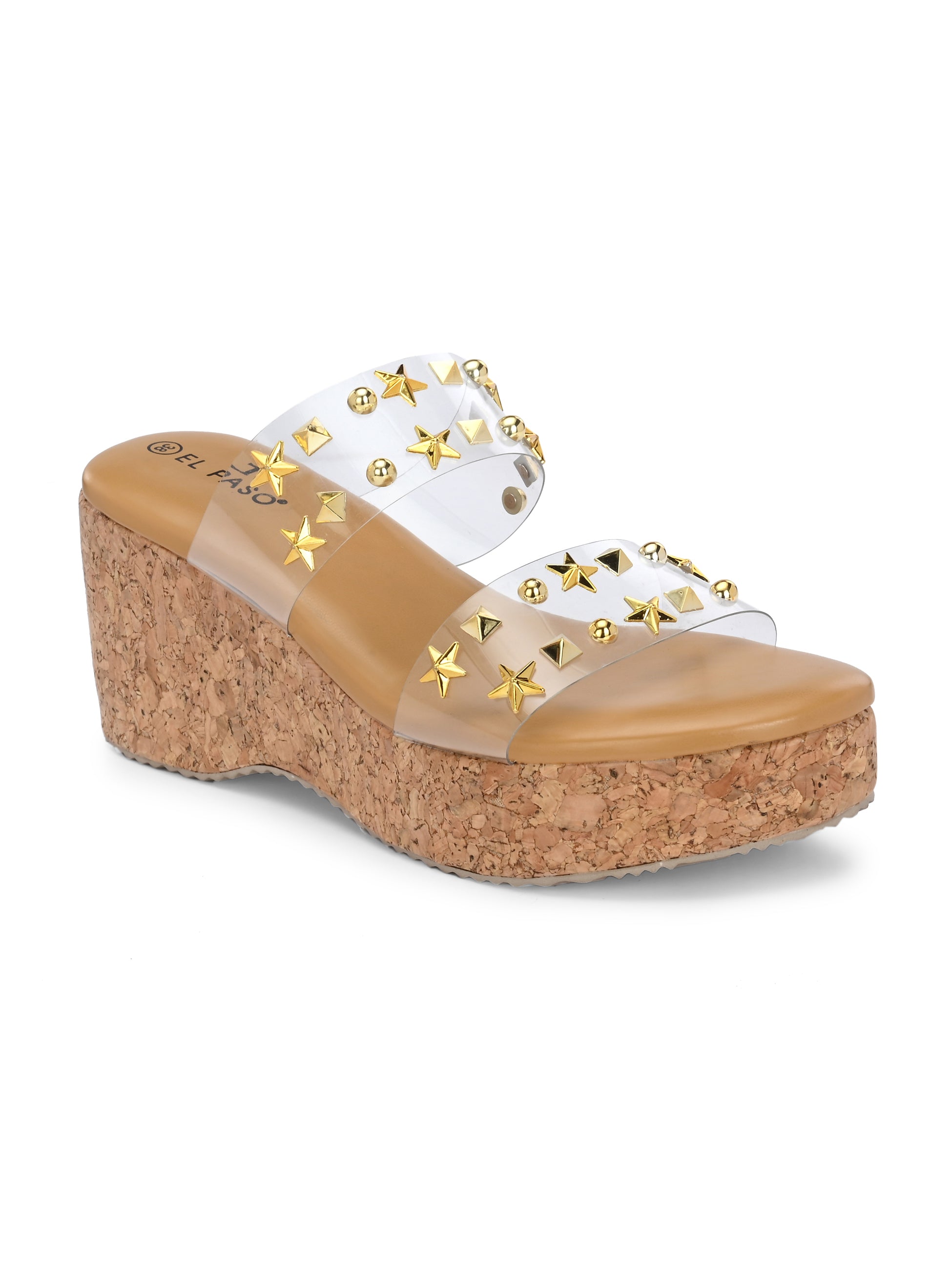 Transparent Embellished Slip-On Wedge Heels For Women