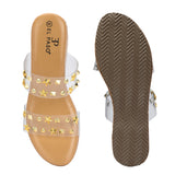 Transparent Embellished Slip-On Wedge Heels For Women