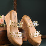 Transparent Embellished Slip-On Wedge Heels For Women