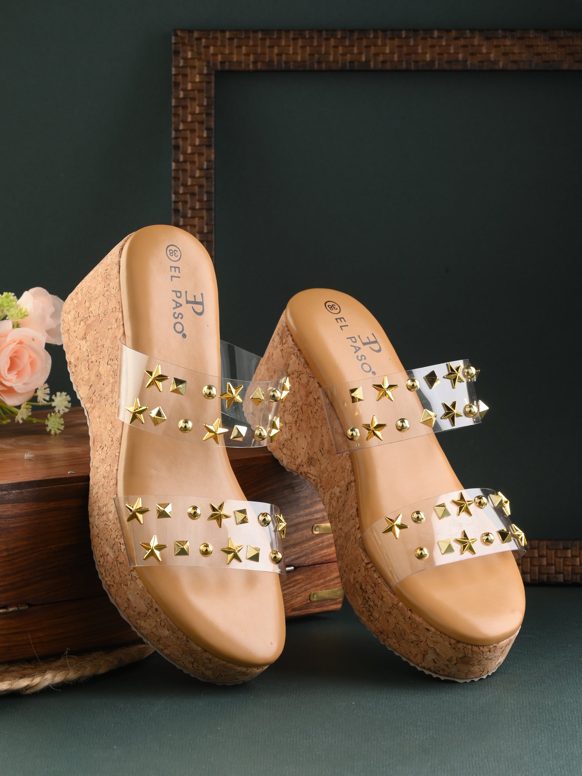 Transparent Embellished Slip-On Wedge Heels For Women
