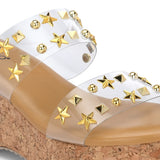 Transparent Embellished Slip-On Wedge Heels For Women