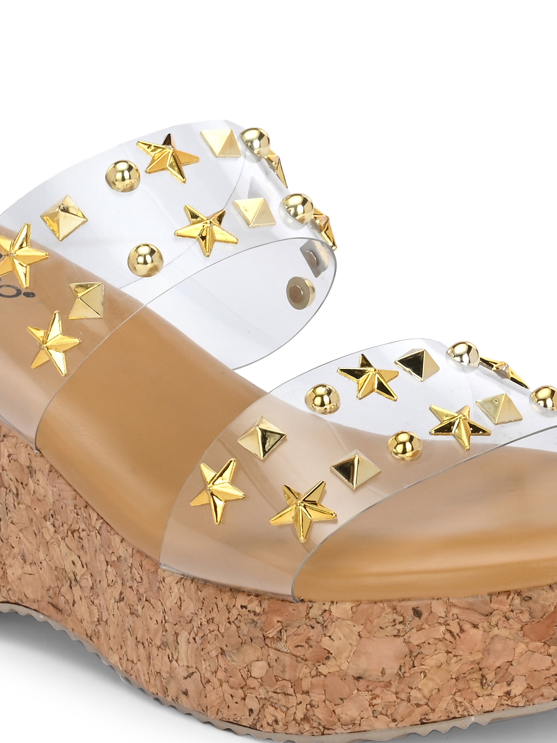 Transparent Embellished Slip-On Wedge Heels For Women