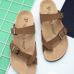 Brown Men's casual flat one-toe strap sandal