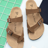 Brown Men's casual flat one-toe strap sandal