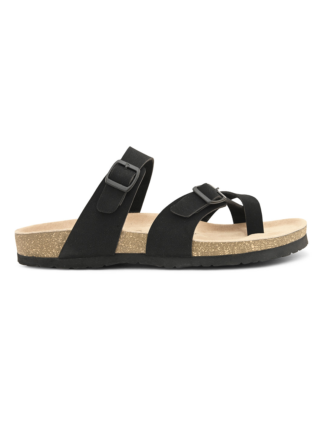 Black Men's casual flat one-toe strap sandal