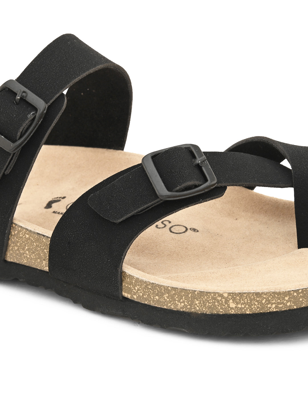 Black Men's casual flat one-toe strap sandal