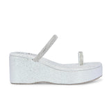 One-Toe Silver Shimmering Wedge Heel For Women