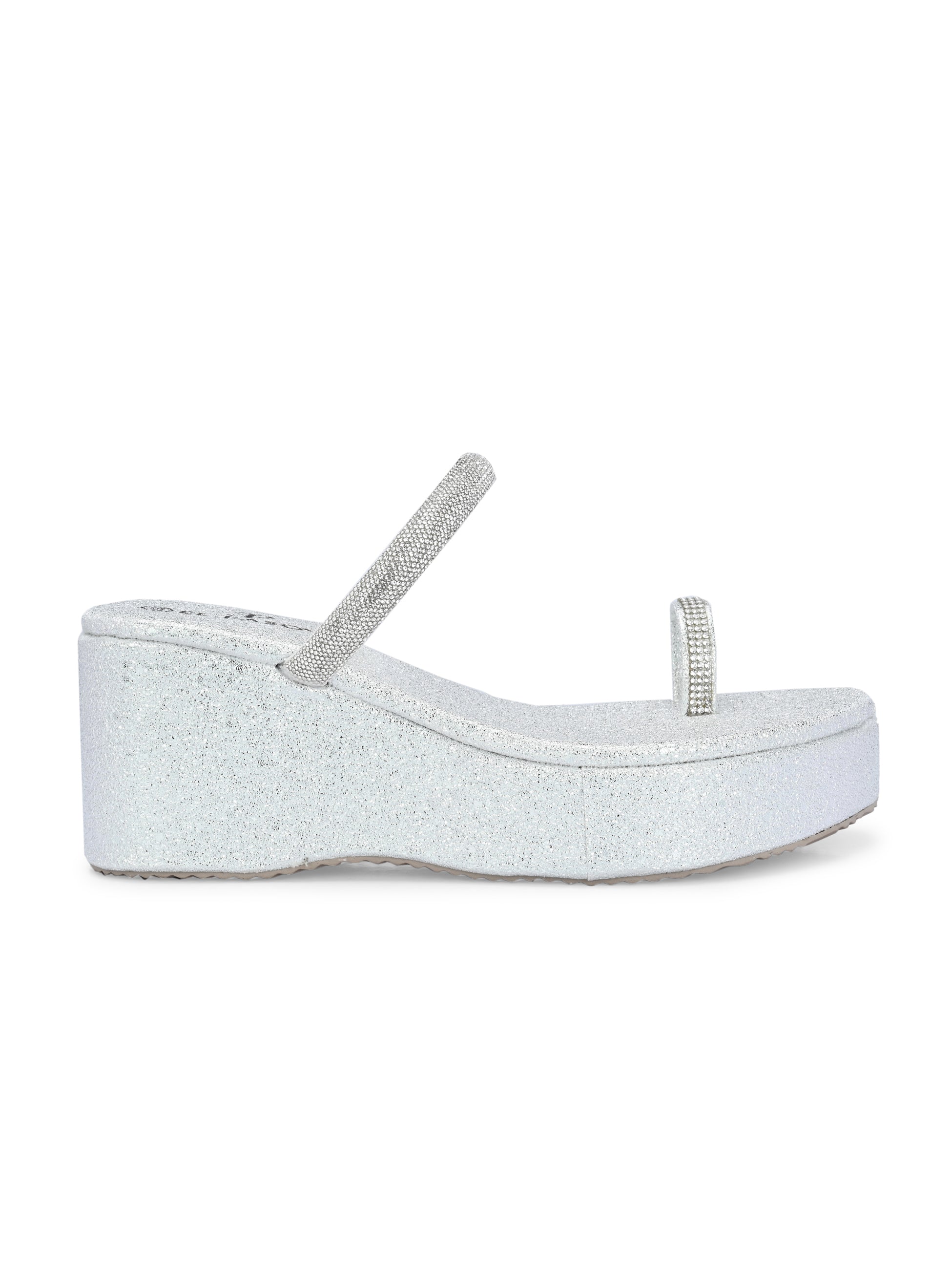 One-Toe Silver Shimmering Wedge Heel For Women