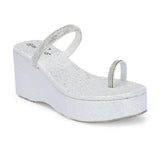 One-Toe Silver Shimmering Wedge Heel For Women