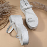 One-Toe Silver Shimmering Wedge Heel For Women