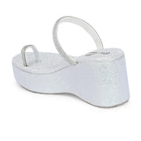 One-Toe Silver Shimmering Wedge Heel For Women