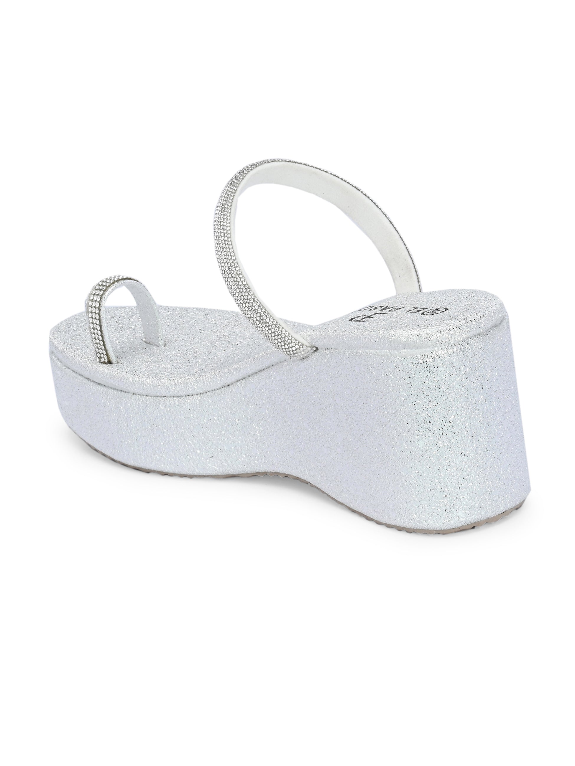 One-Toe Silver Shimmering Wedge Heel For Women