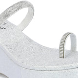 One-Toe Silver Shimmering Wedge Heel For Women