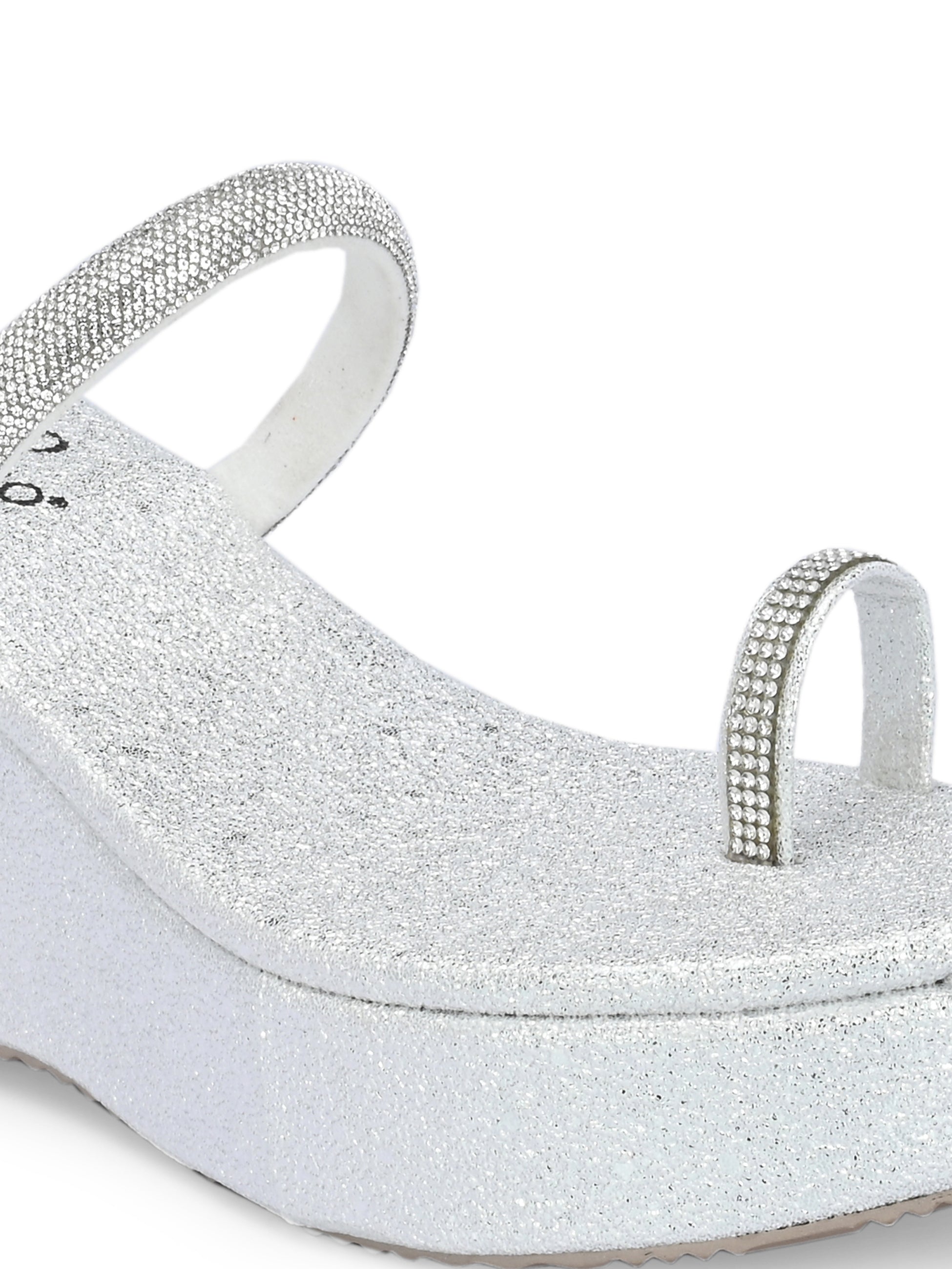 One-Toe Silver Shimmering Wedge Heel For Women