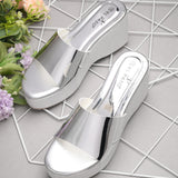 Shiny Metallic Slip-On Wedge Heels For Women