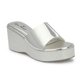 Shiny Metallic Slip-On Wedge Heels For Women