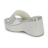 Shiny Metallic Slip-On Wedge Heels For Women