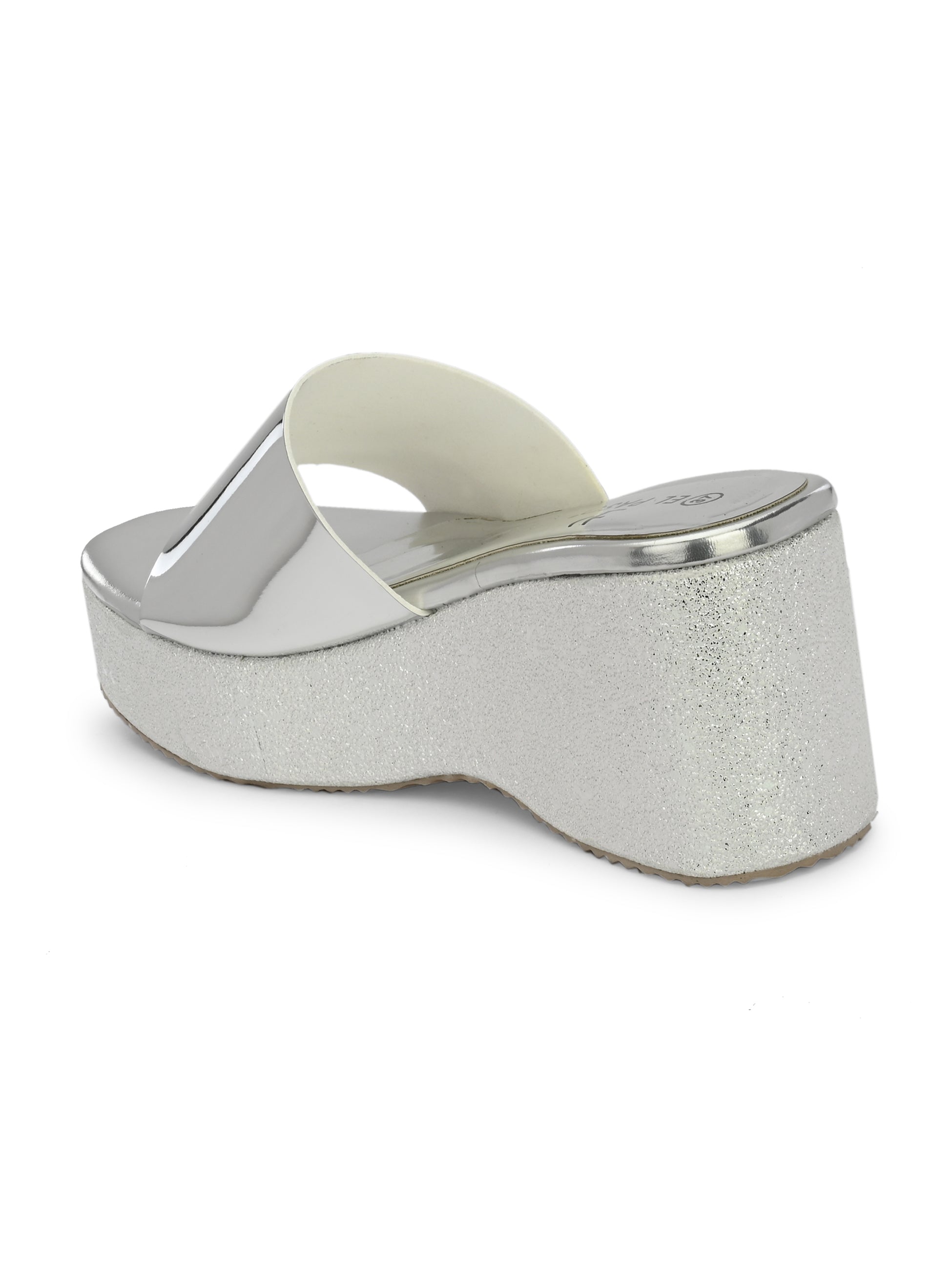 Shiny Metallic Slip-On Wedge Heels For Women