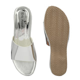 Shiny Metallic Slip-On Wedge Heels For Women