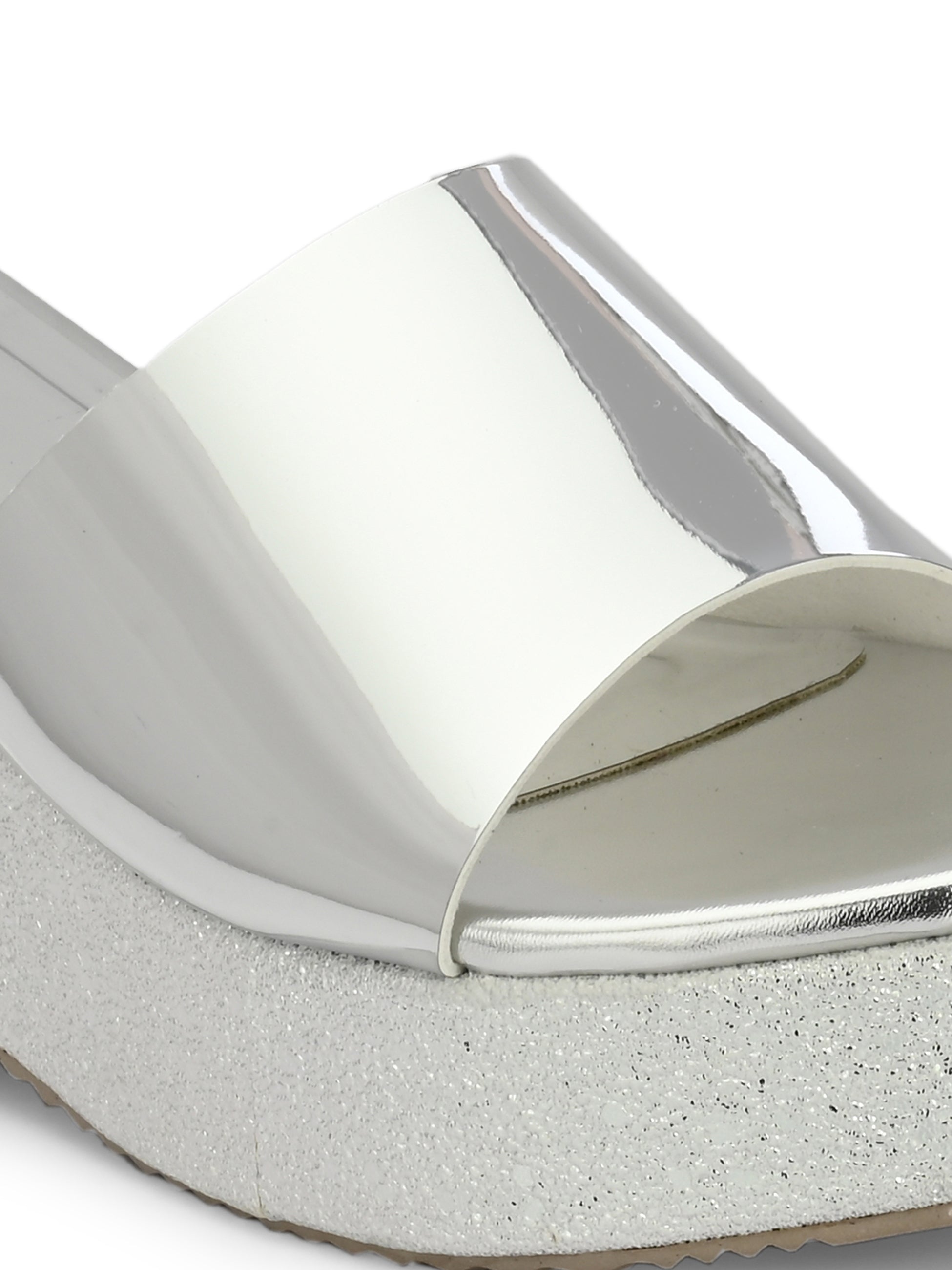 Shiny Metallic Slip-On Wedge Heels For Women