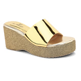 Shiny Metallic Slip-On Wedge Heels For Women
