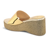 Shiny Metallic Slip-On Wedge Heels For Women
