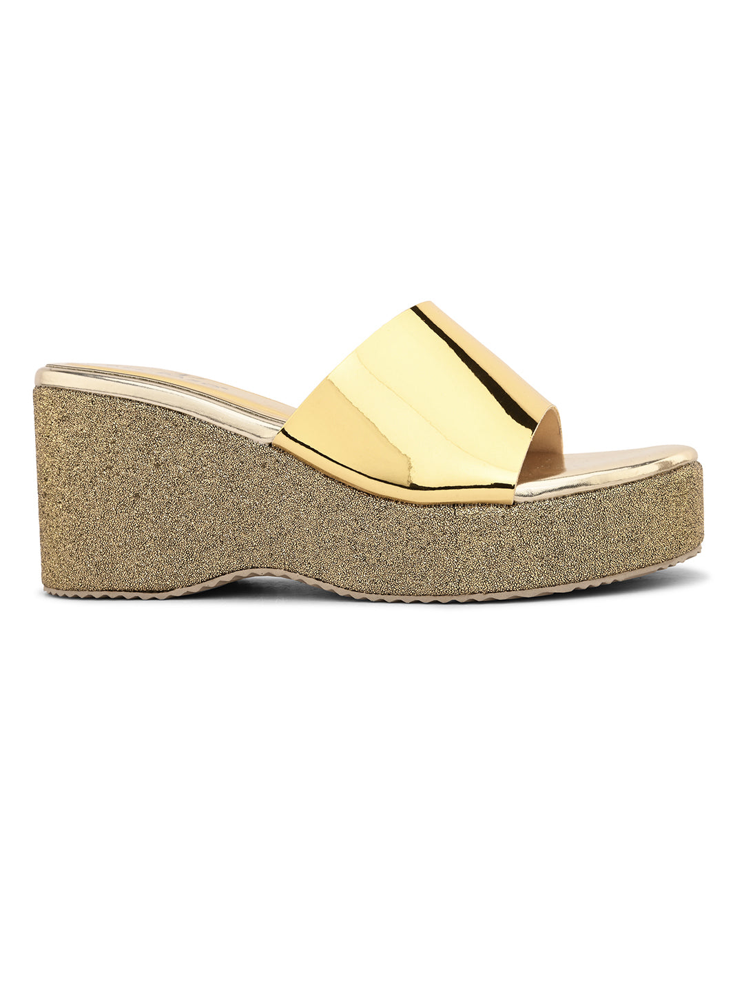 Shiny Metallic Slip-On Wedge Heels For Women