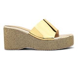 Shiny Metallic Slip-On Wedge Heels For Women