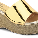 Shiny Metallic Slip-On Wedge Heels For Women