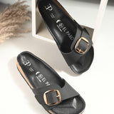 Black Women's casual flat heel slip-on sandal