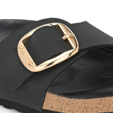 Black Women's casual flat heel slip-on sandal