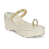One-Toe Golden Shimmering Wedge Heel For Women