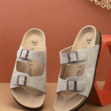 Leather Slip-On Sandals off-white Men's casual buckle strap flat