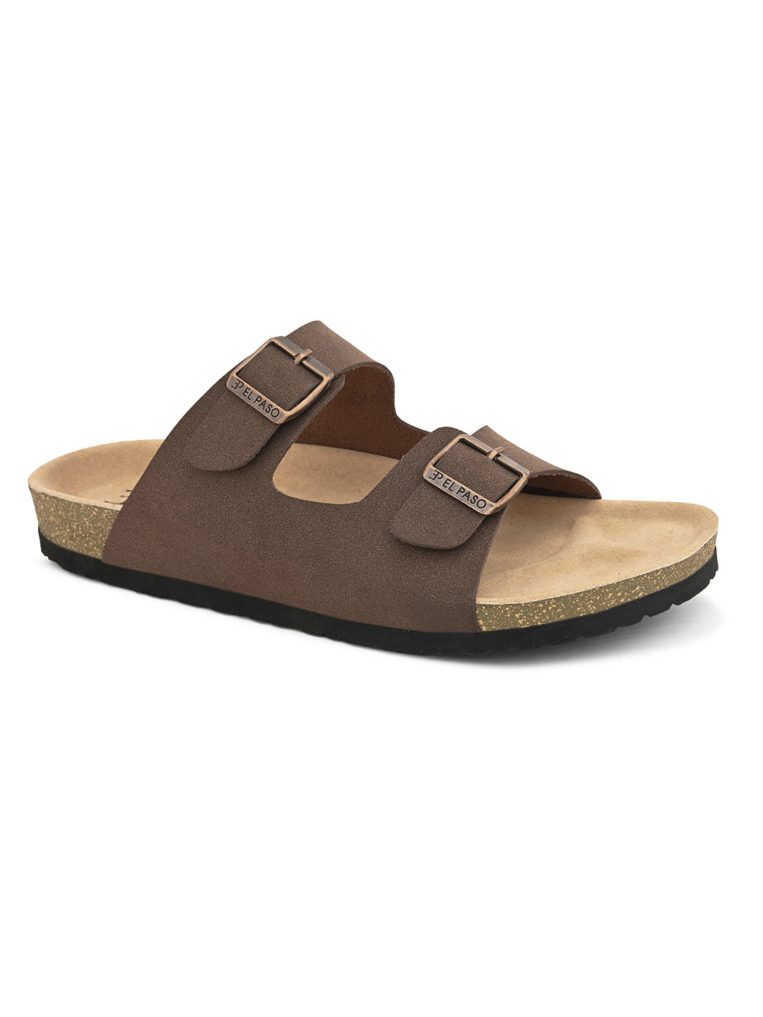 Brown Men's casual buckle strap flat heel Leather Slip-On Sandals