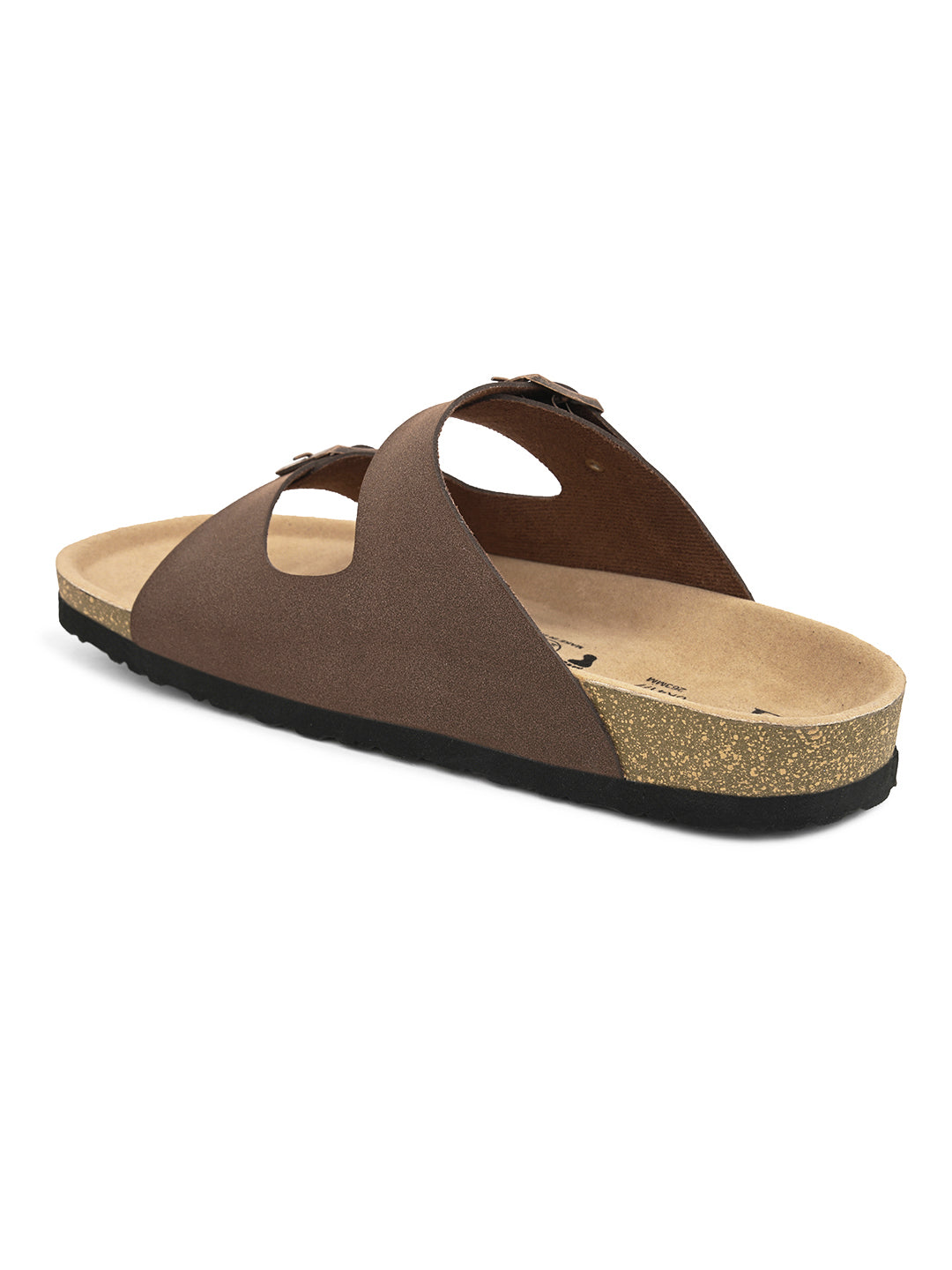 Brown Men's casual buckle strap flat heel slip-on closure sandal