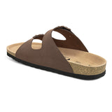 Brown Men's casual buckle strap flat heel slip-on closure sandal